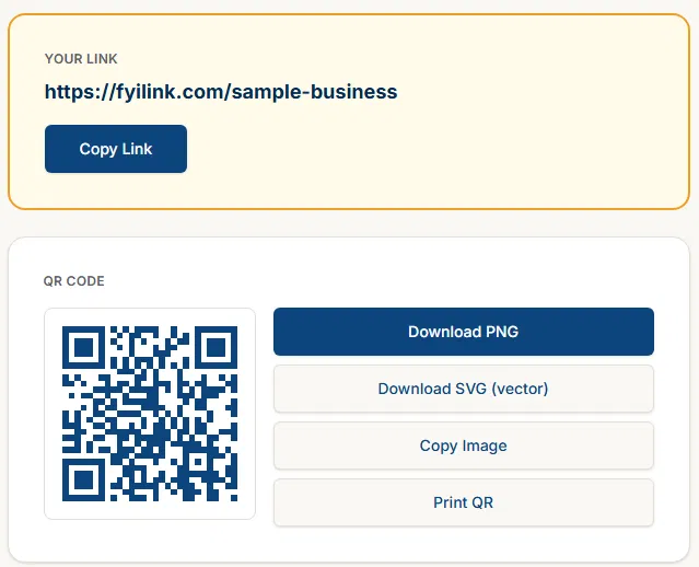 Preview of a branded FYI Link referral page on a mobile device
